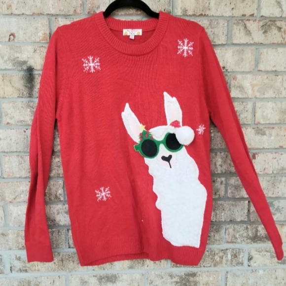 RED Llama 3D FUN Christmas Sweater (Size Large) Ugly Holiday Party shirt - Picture 1 of 5